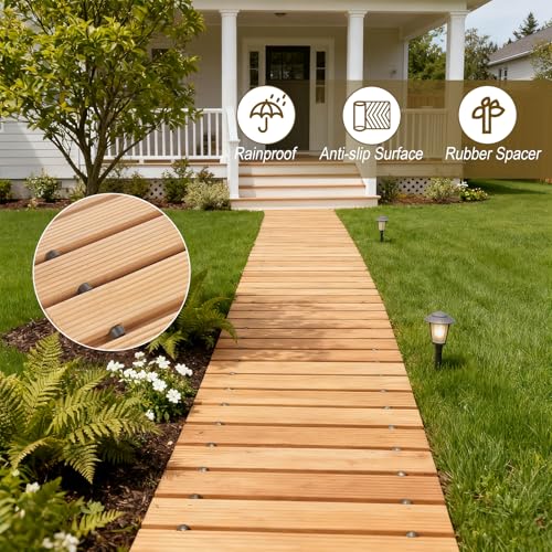 Wooden Garden Pathway, 12ft Outdoor Roll Out Cedar Straight Walkway, for Patio, Lawn, Backyard, Wedding, Beach (wood Color, 12ft)