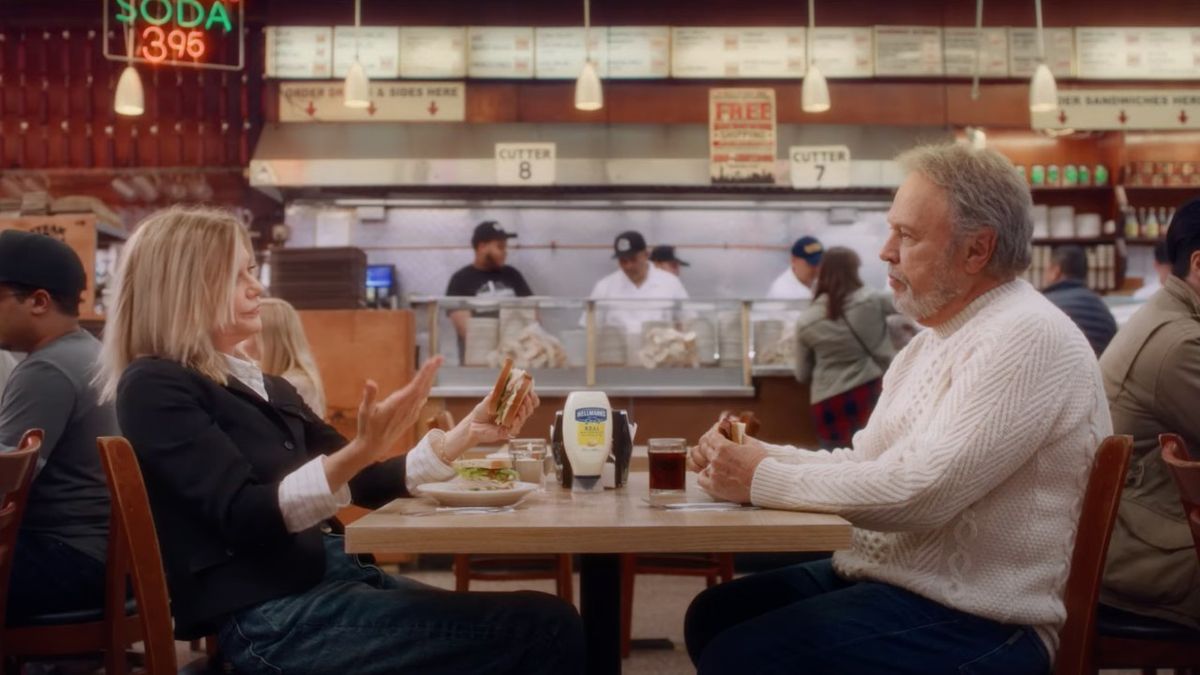 Meg Ryan and Billy Crystal recreating the Katz&#039;s Deli orgasm scene for the Hellmann&#039;s Mayo commercial. 