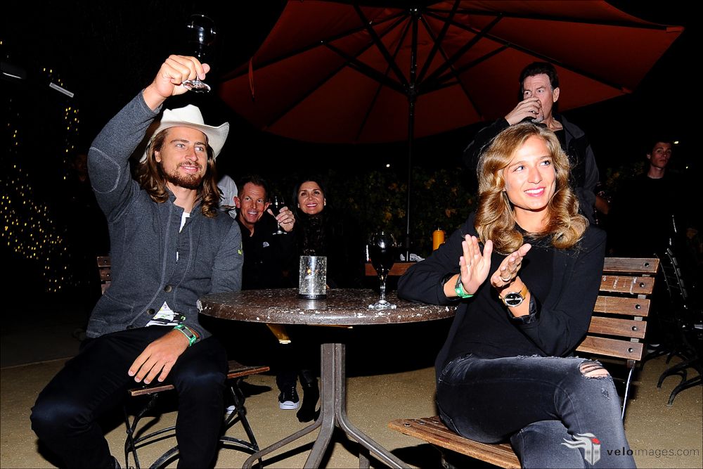 Peter Sagan and his wife, Katerina, enjoy the Friday evening dinner at Westlake Village in Southern California