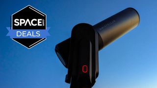 A Unistellar eQuinox 2 against a blue sunset sky with a black Space.com deals badge in the upper left corner.