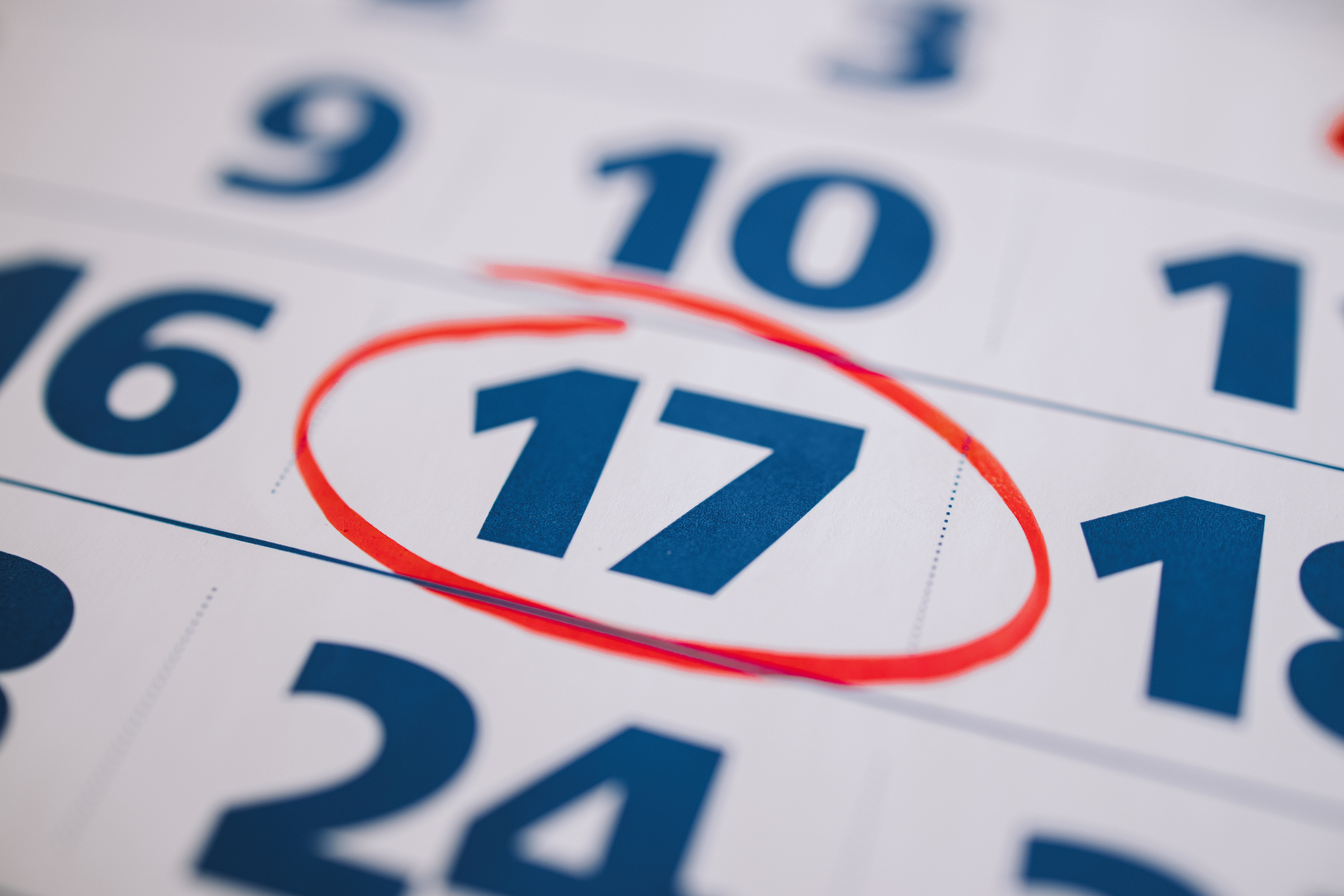 Seventeenth day of the month circled in calendar