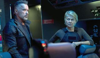 Terminator: Dark Fate Carl and Sarah Connor in a cockpit
