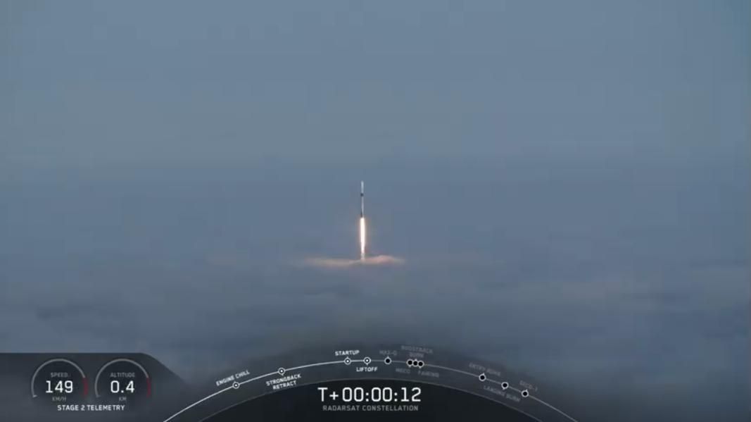 Used SpaceX Rocket Launches 3 Radarsat Satellites, Aces Foggy Landing ...