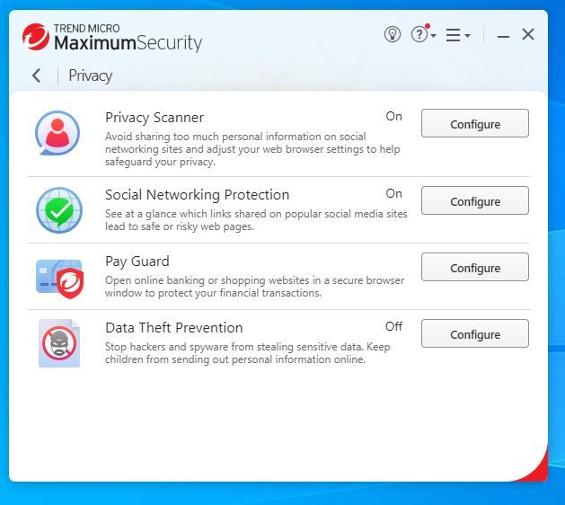 Screenshot of Trend Micro privacy tools on a Windows computer
