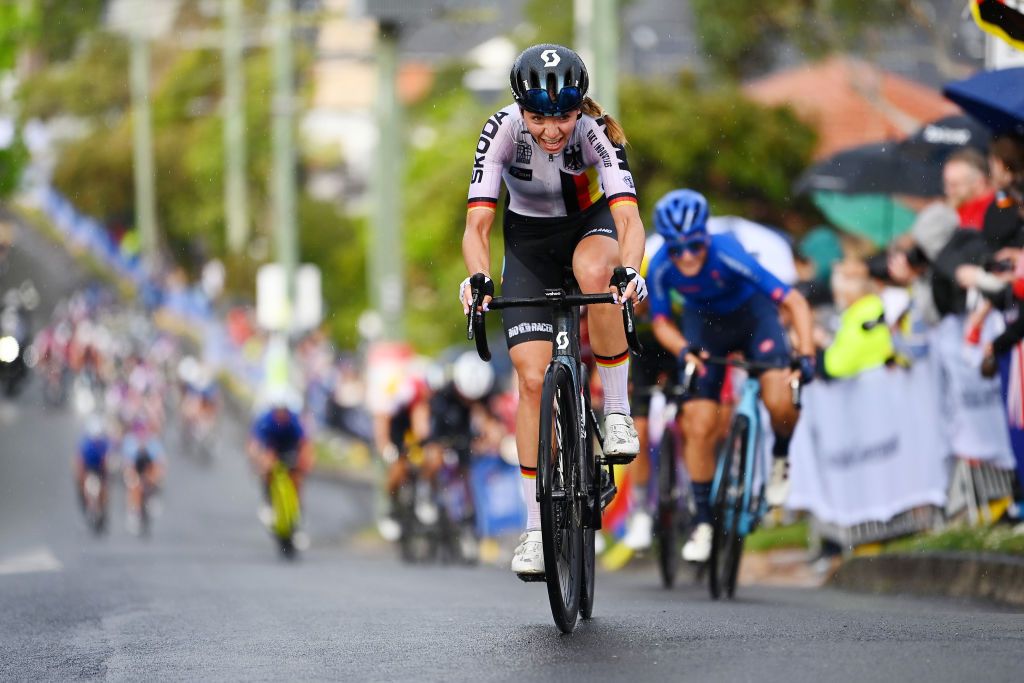 WOLLONGONG AUSTRALIA SEPTEMBER 24 Liane Lippert of Germany attacks in the breakaway during the 95th UCI Road World Championships 2022 Women Elite Road Race a 1643km one day race from Wollongong to Wollongong Wollongong2022 on September 24 2022 in Wollongong Australia Photo by Tim de WaeleGetty Images