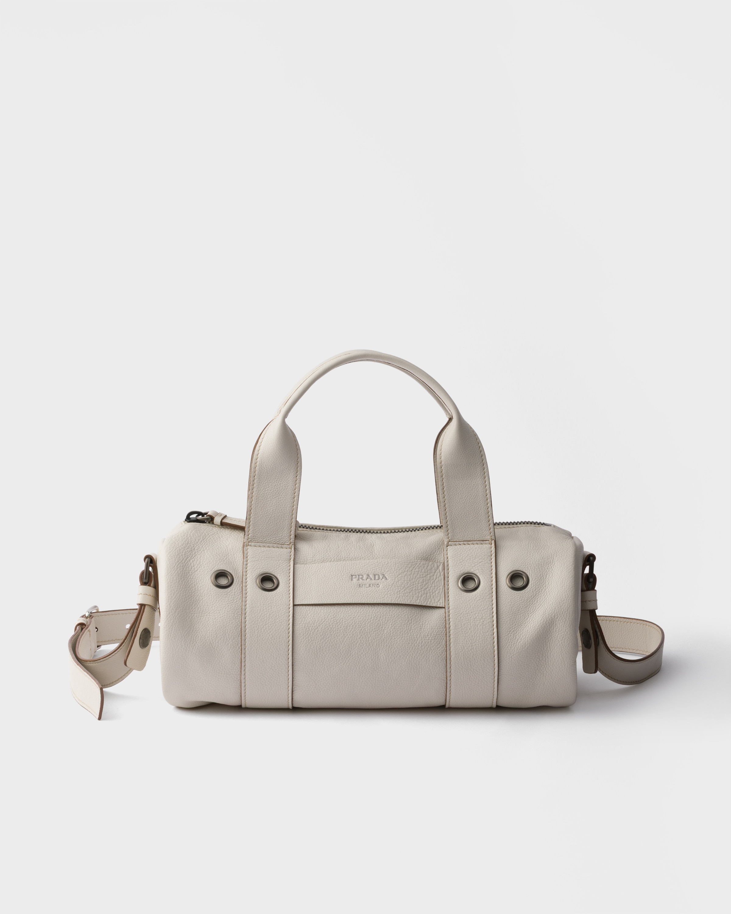 Prada Route Large Leather Top-Handle Bag Chalk White
