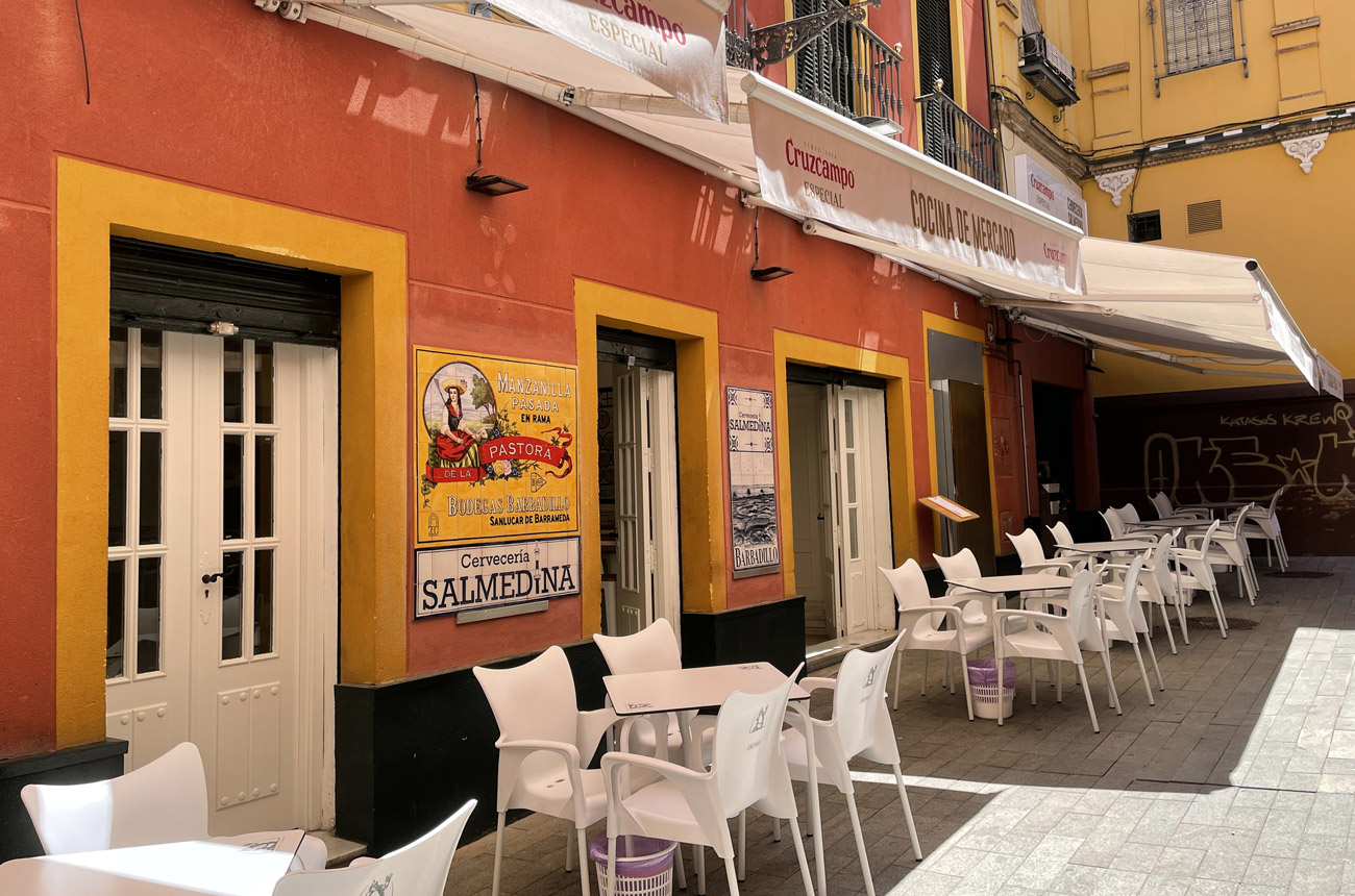 Restaurant with tables on the pavement outside