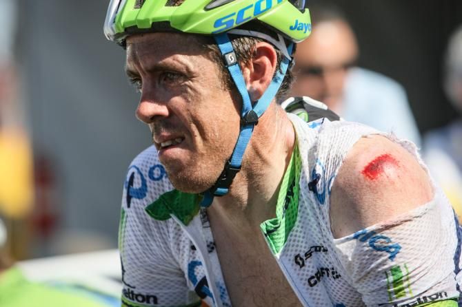 Matt Hayman (Orica GreenEdge) crosses the line after having a hard crash today