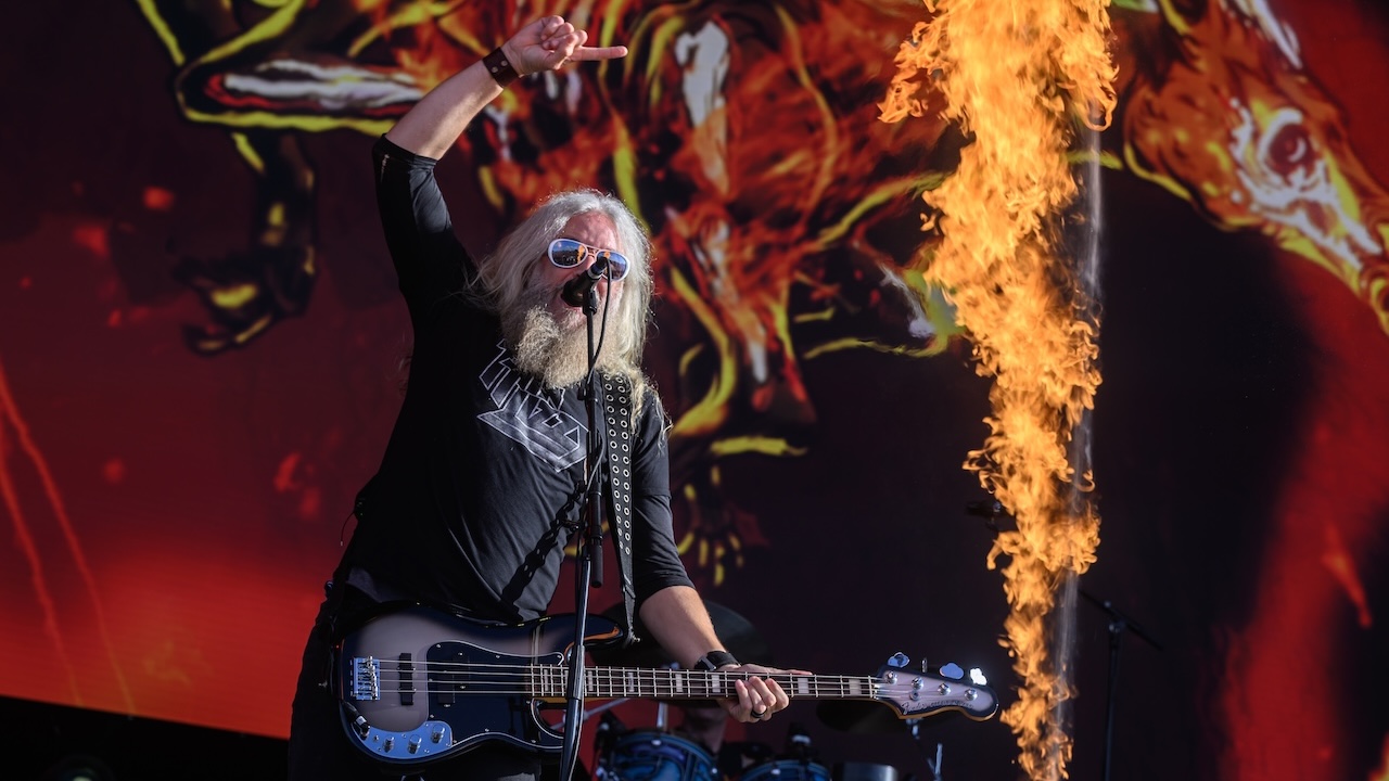 Troy Sanders of Mastodon performs onstage during Download Festival 2026 at Donington Park on June 14, 2026