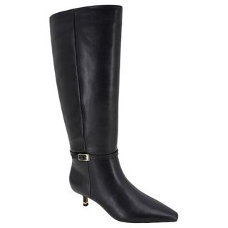 flat lay image of leather knee high boots