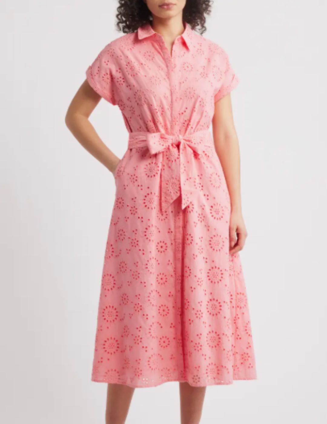 pink lace shirt dress