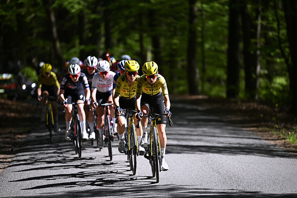 Marion Bunel leads her Team Visma- Lease a Bike team mate Pauline Ferrand-Pr&amp;eacute;vot during the 10th Liege - Bastogne - Liege Femmes. (Photo by Luc Claessen/Getty Images)