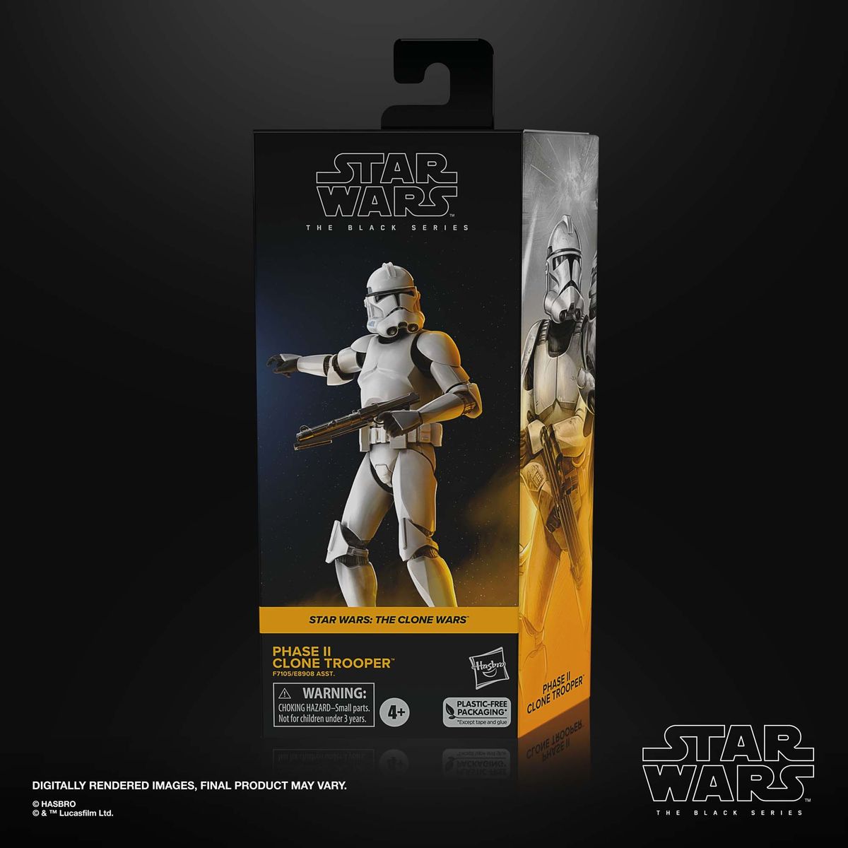 Phase II Clone Trooper action figure posed against a black background