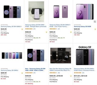 eBay listings for Galaxy S9