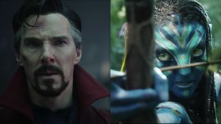 Benedict Cumberbatch in Doctor Strange in the Multiverse of Madness and Zoe Saldana in Avatar, pictured side by side.