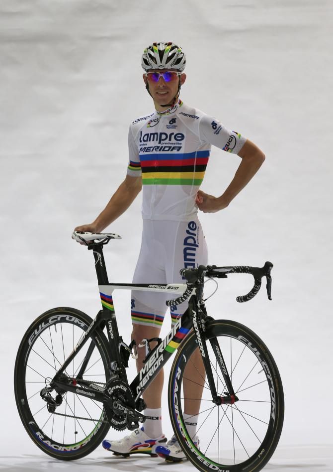 Rui Costa goes for full white for his Lampre-Merida World Champion's kit