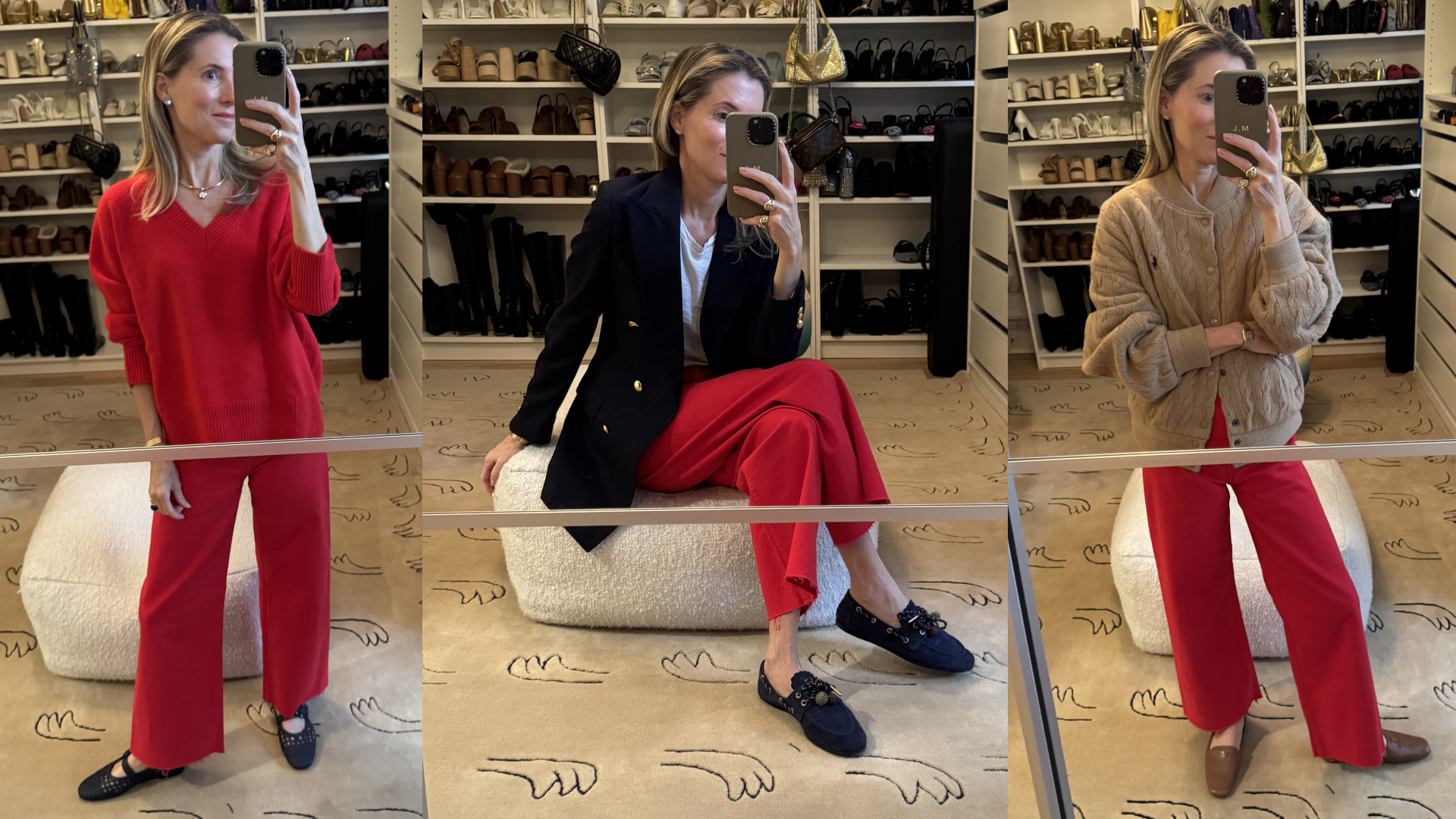 Marina Larroudé wearing red jeans outfits