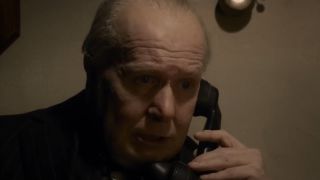 Gary Oldman as Churchill one the phone with FDR in The Darkest Hour