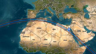 A map showing a path of totality across north Africa.
