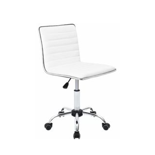 A white faux leather office chair