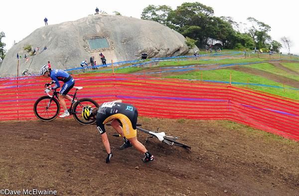 Andrea Smith (LadiesFirst Racing) goes down on some slick S-Turns