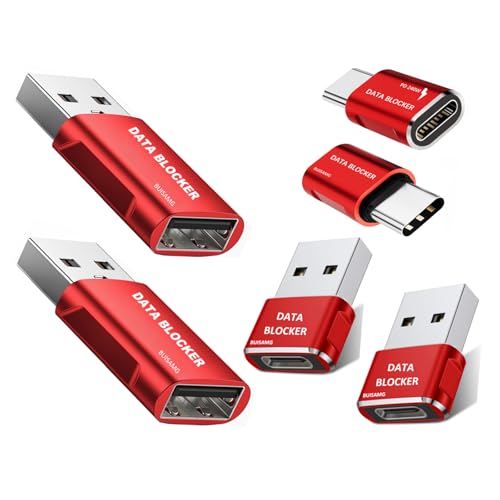 Buisamg Data Blocker, Usb a &amp;amp; Usb C Data Blocker for Iphone15 16 and Any Usb C Mobile Phone Charge, Protect Against Juice Jacking, Refuse Hacking, Only Charging (red)