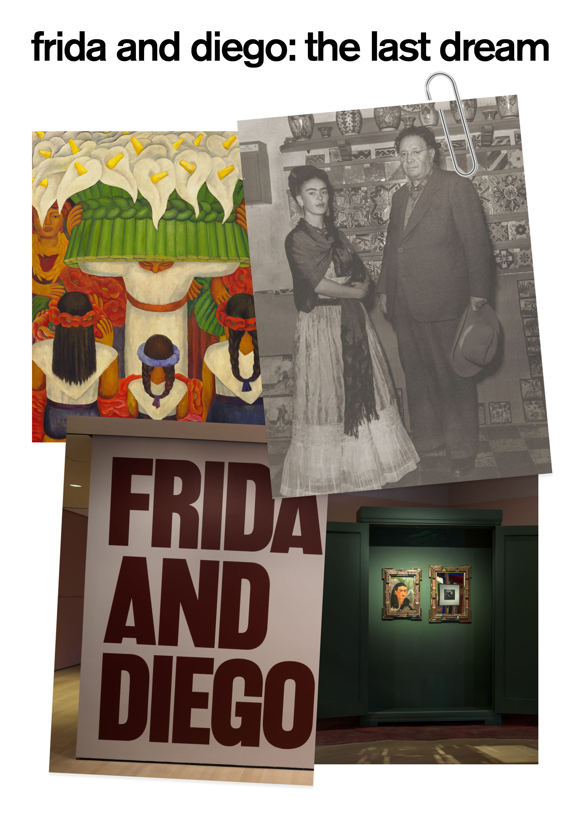 a collage of editor photos featuring the Frida and Diego exhibit at MoMA