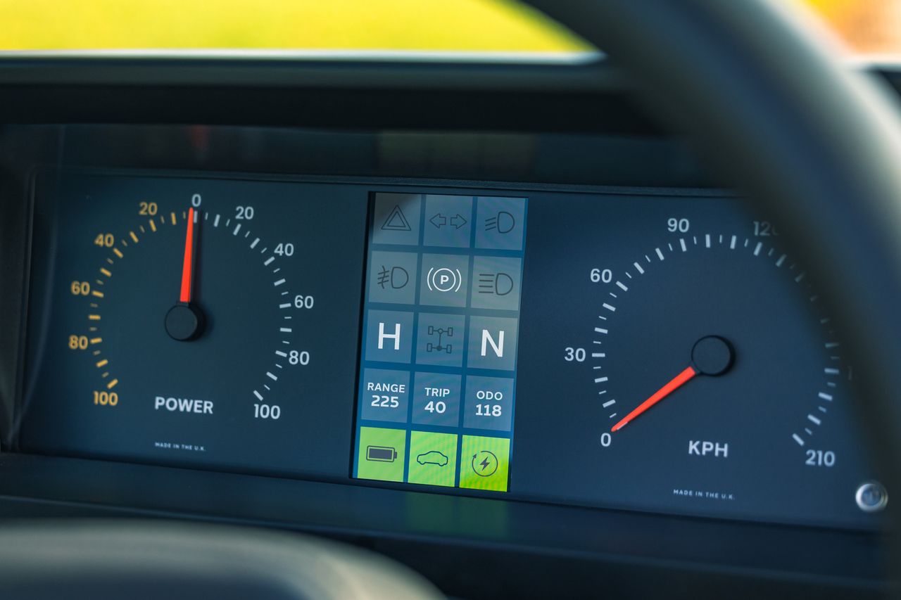 Dashboard details of a Lunaz bespoke Range Rover Classic