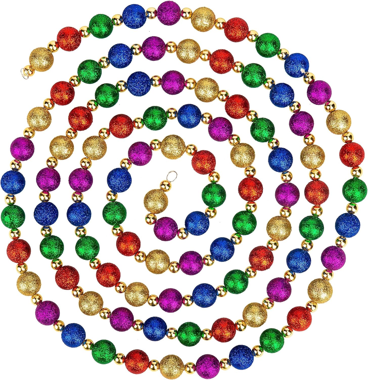 9 Foot Multi Color Glitter Christmas Garland | Multicolor Beaded Christmas Tree Garland for Retro Vintage Candy Trees | Garland Christmas Decorations for Indoor Use | Red Blue Gold Green Purple Beads
