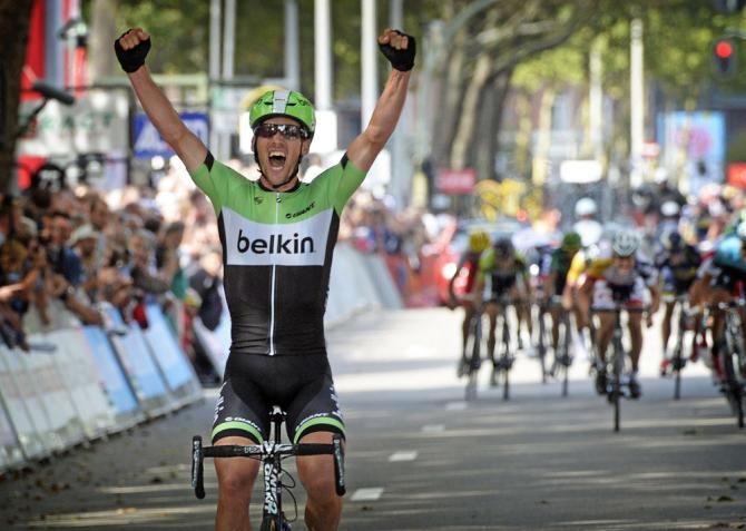 Maarten Tjallingii (Belkin) celebrates victory in the final stage of the World Ports Classic