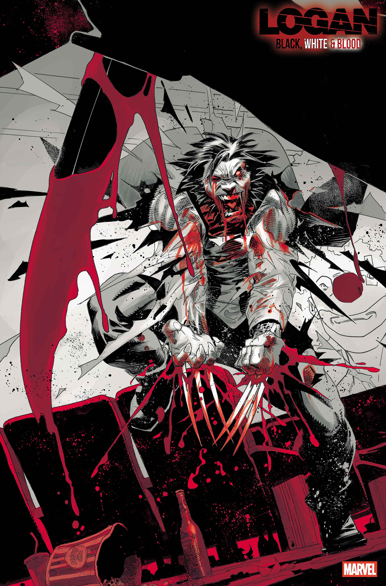 Wolverine going berserk with his claws soaked in blood