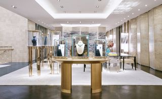 Jewellery display cases inside Tiffany & Co Fifth Avenue New York store interior