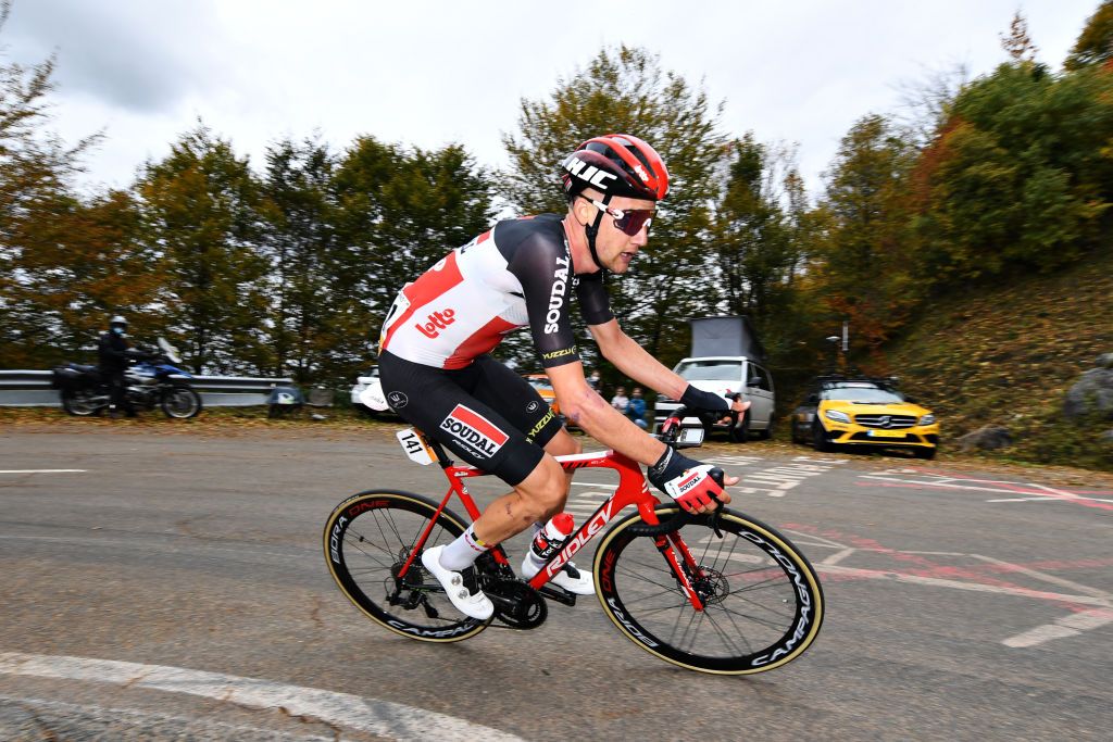 LEKUNBERRI SPAIN OCTOBER 21 Tim Wellens of Belgium and Team Lotto Soudal during the 75th Tour of Spain 2020 Stage 2 a 1516km stage from Pamplona to Lekunberri lavuelta LaVuelta20 La Vuelta on October 21 2020 in Lekunberri Spain Photo by David RamosGetty Images