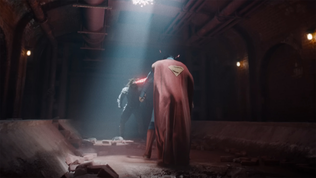 A demasked Ultraman using his heat vision on Kal-El in 2025's Superman movie