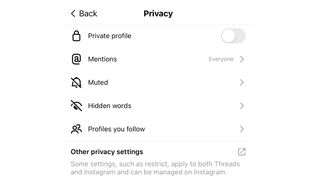 Threads privacy settings