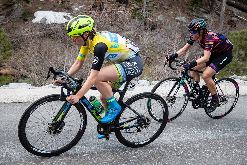 Kendall Ryan of The United States and Team TIBCO-Silicon Valley Bank rides in the yellow leaders jersey during stage 2