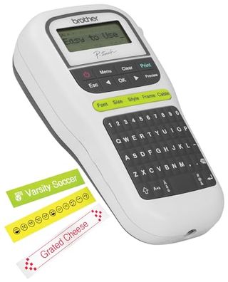 whit handheld Pocket Printer,with black Qwerty Keyboard LCD screen and 14 menu and navigation buttons in black and green