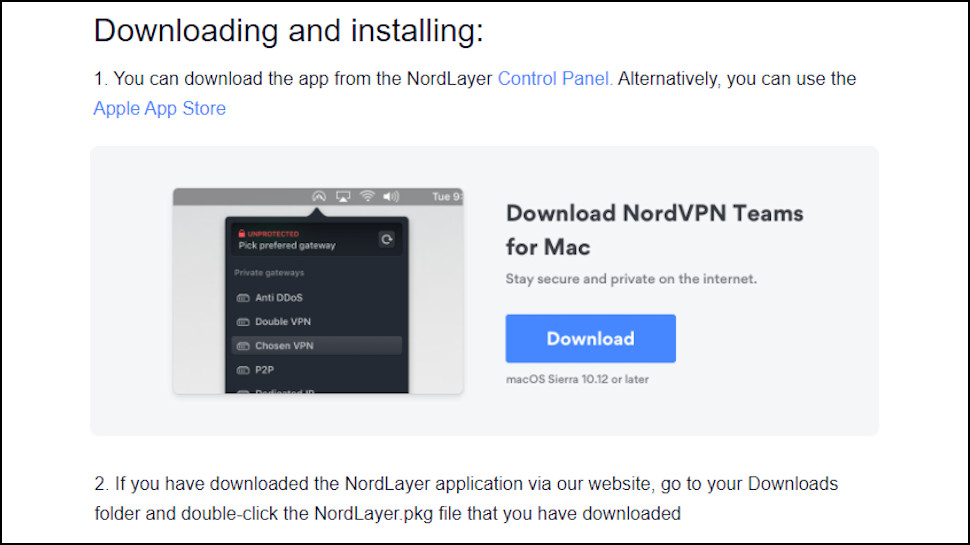 An installation guide on the NordLayer website