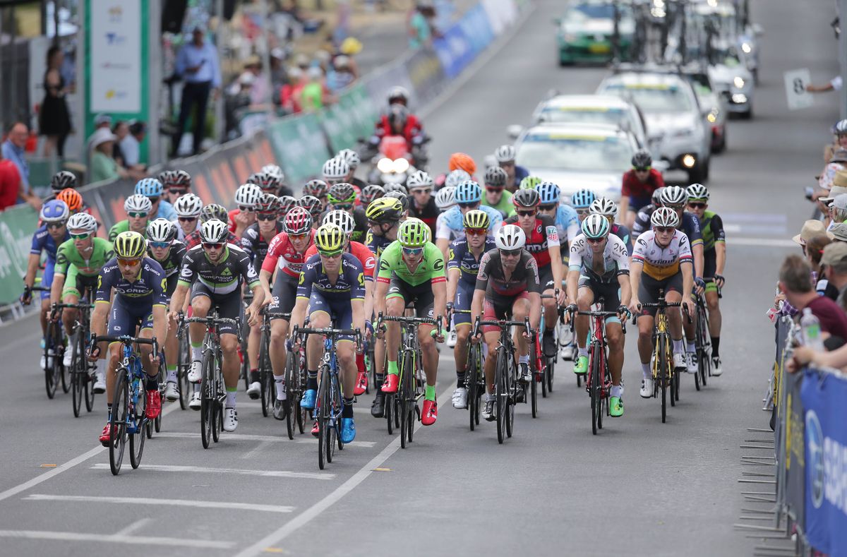 The peloton rolls through