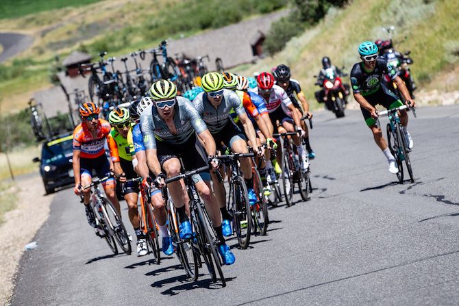 A large breakaway group goes up the road on stage 6 of the 2019 Tour of Utah
