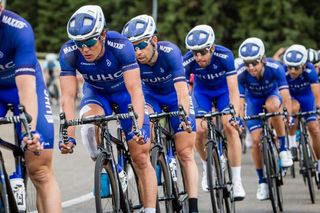 The UnitedHealthcare team riding in support of Travis McCabe during stage 3