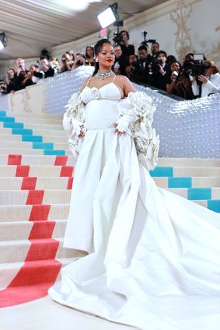 Rihanna attends The 2023 Met Gala Celebrating "Karl Lagerfeld: A Line Of Beauty" at The Metropolitan Museum of Art on May 01, 2023 in New York City.