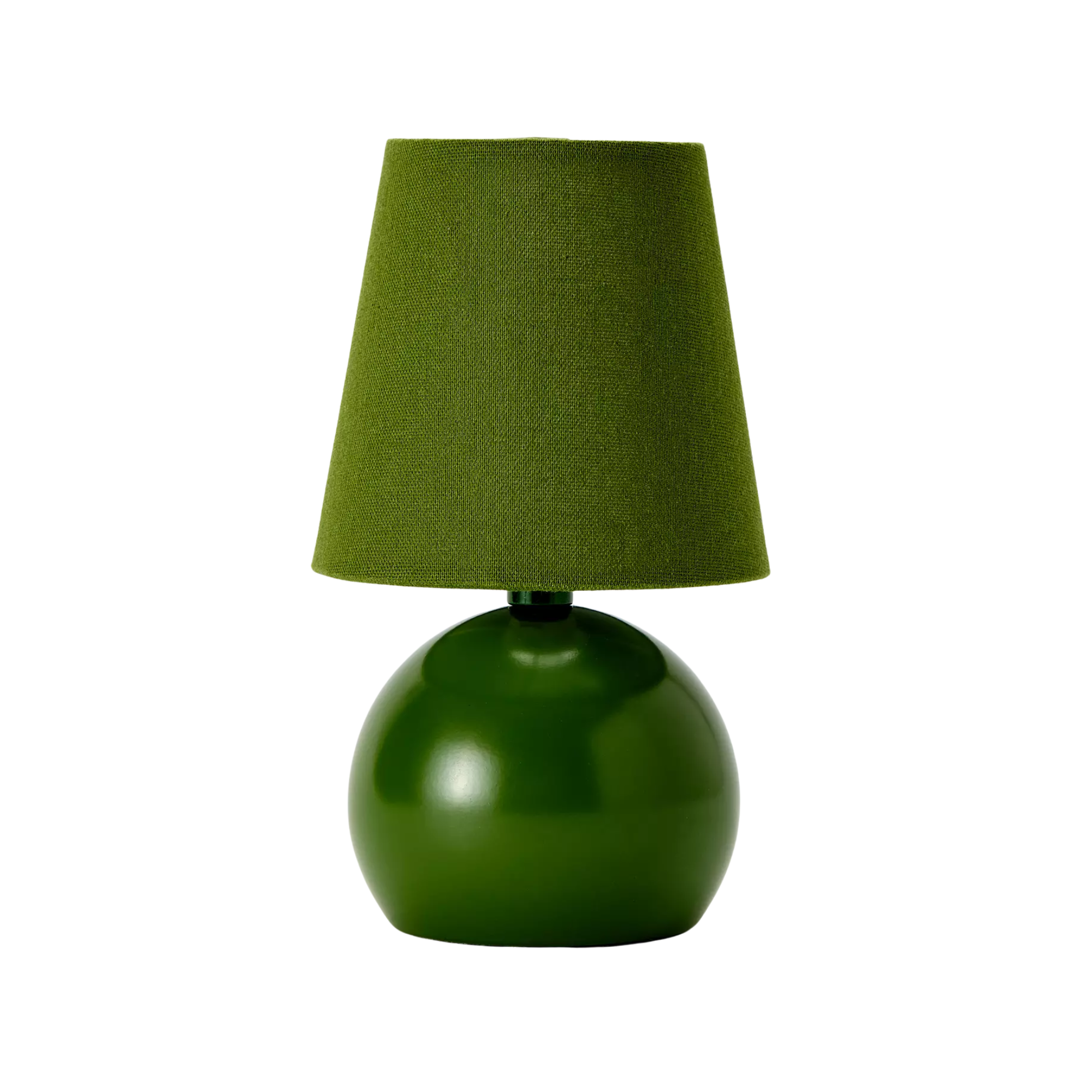 a green lamp with a fabric shade