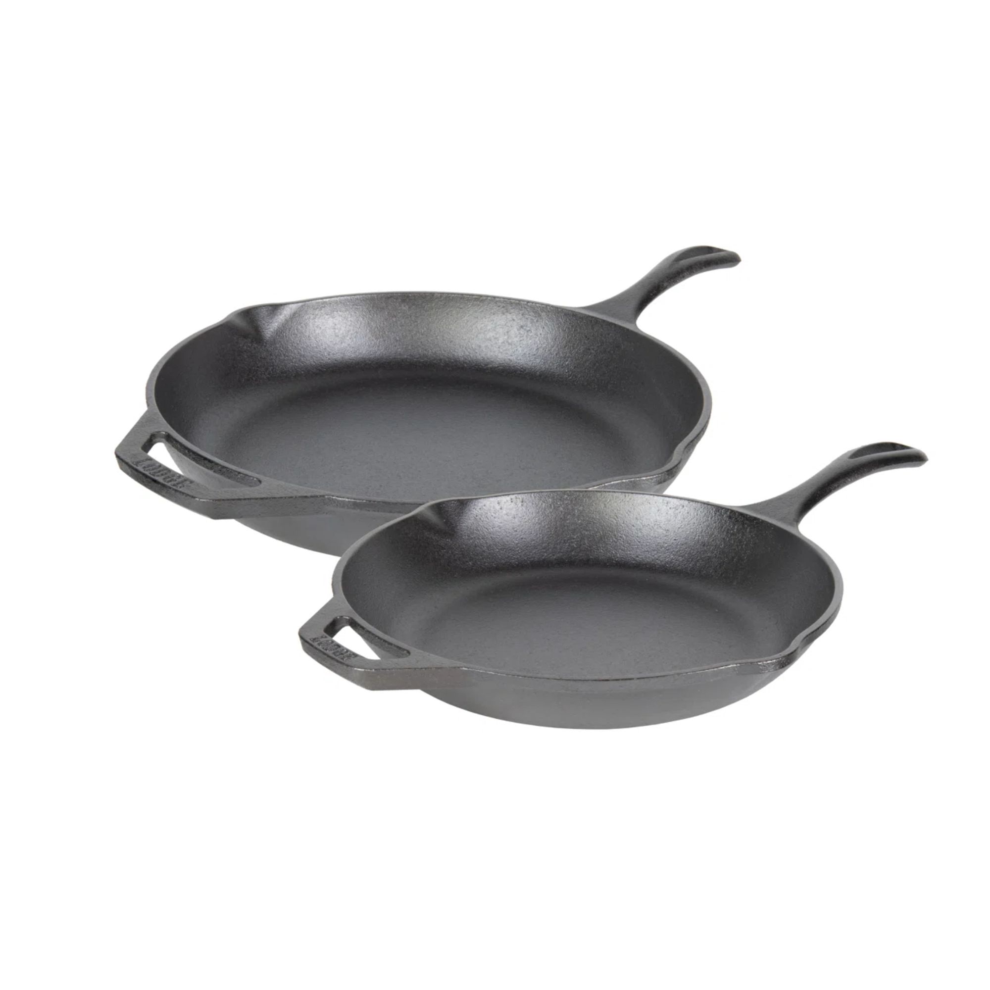 Small and large Lodge cast iron skillets