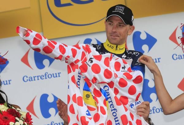 Michael M&oslash;rk&oslash;v (Saxo Bank-Tinkoff) in the polka dot jersey.