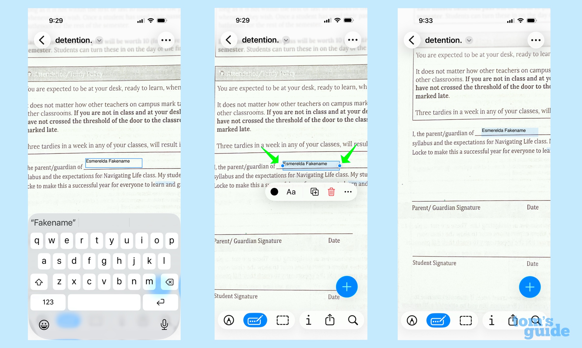 filling in PDF with onscreen keyboard in Preview app