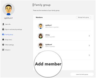 Nintendo Switch Online Family Account Add Member button