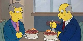 Principal Skinner and Chalmers eating Skyline Chili.