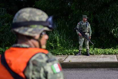 Mexican soldiers at a military checkpoint in Chiapas. 
