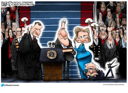 Political Cartoon U.S. Hillary Bernie 2016